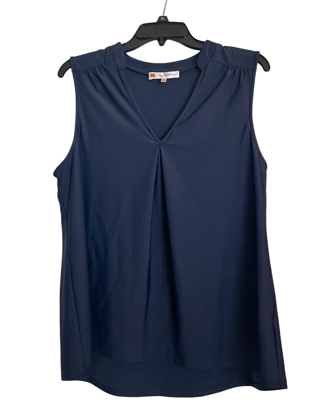Jude Connally Women XL Navy Blue Sleeveless V Neck Blouse Top Made USA